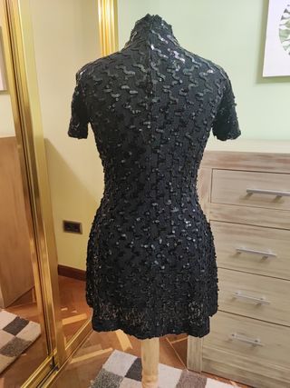 Vestido encaje elastico/Lentejuelas Blanco Night G