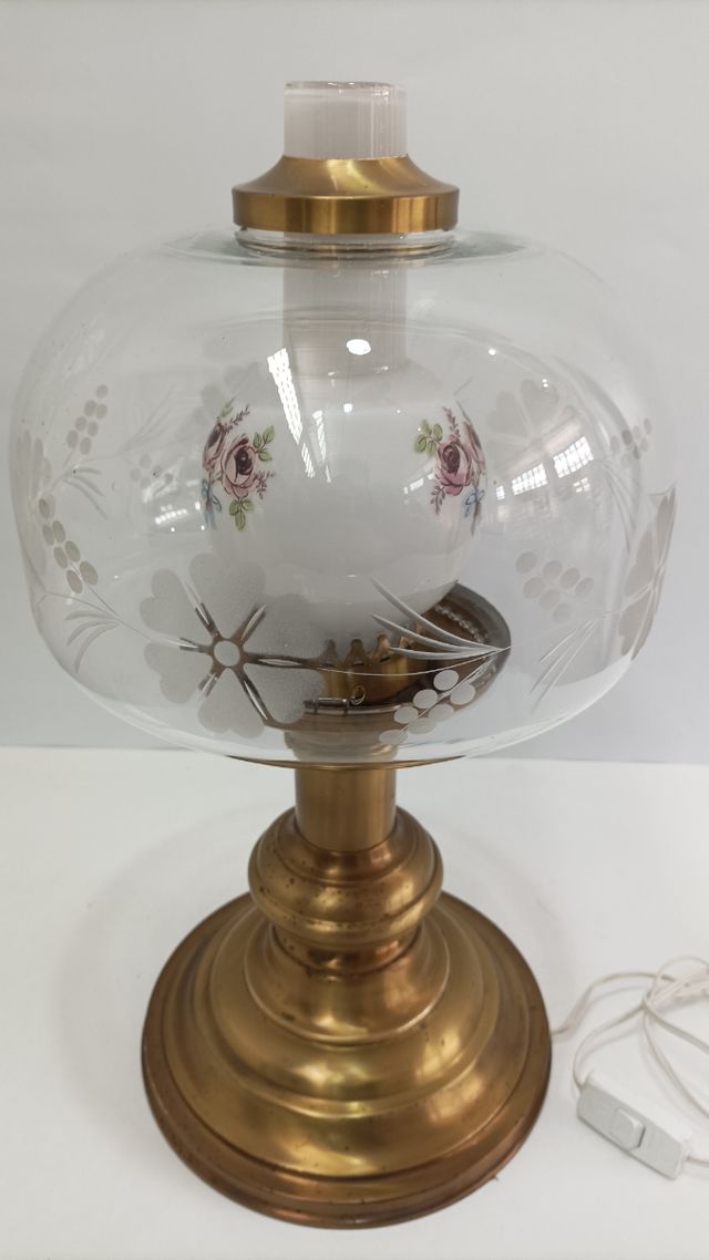 LÁMPARA ANTIGUA DE MESA EXCLUSIVA DOBLE TULIPA