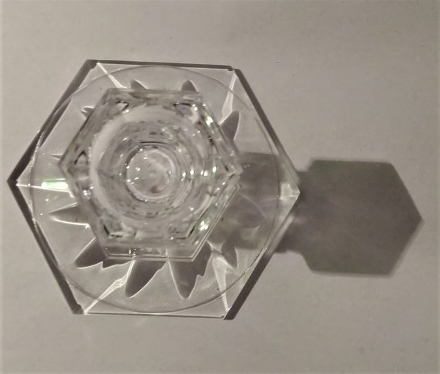 candelabro esagonale da tavolo in vetro lavorato  