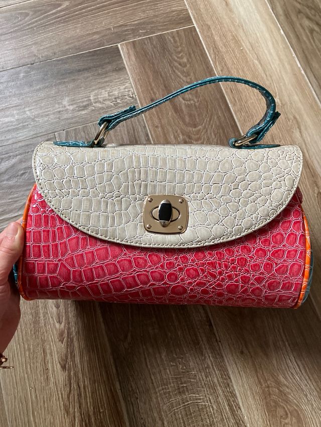Borsa a mano multicolore effetto coccodrillo