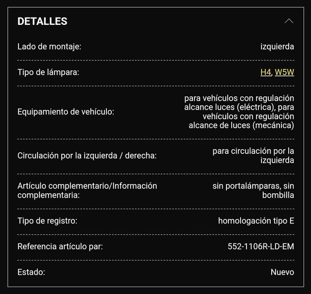 Saxo 96-04 Faro Izq H4 Nuevo
