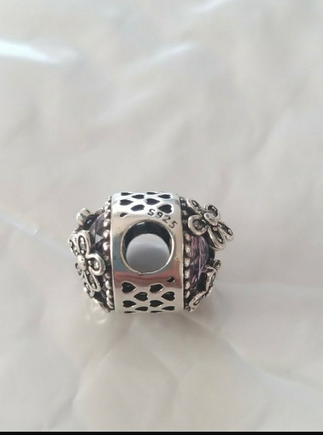 Charm doble cristal rosa margaritas, plata