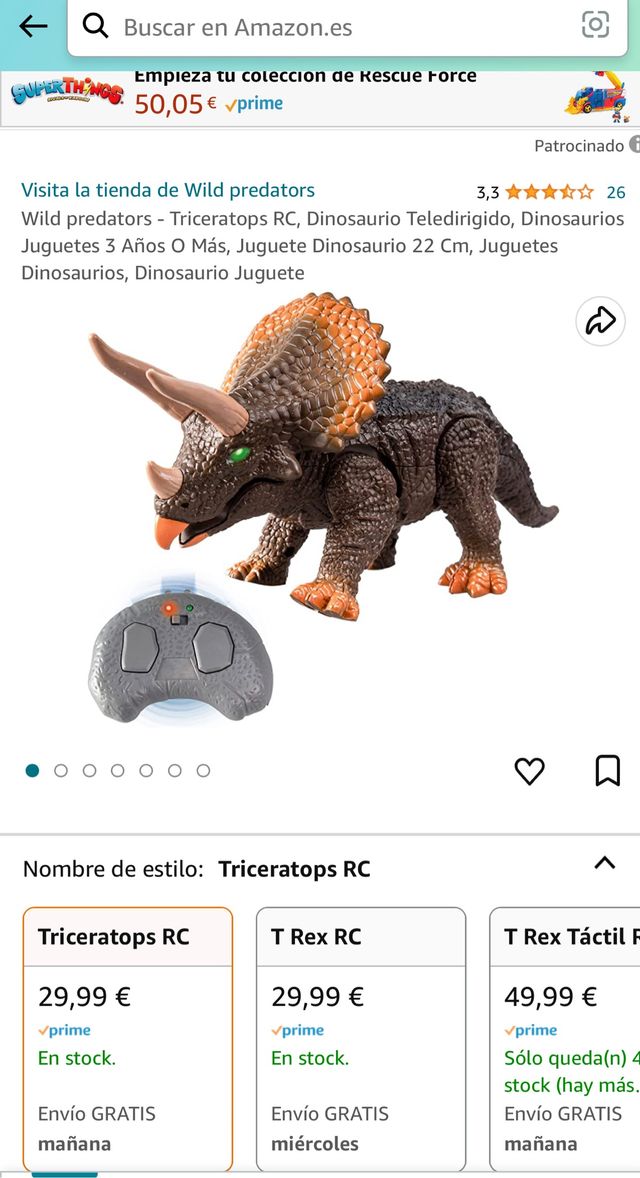 Triceratops radiocontrol dinosaurio juguete