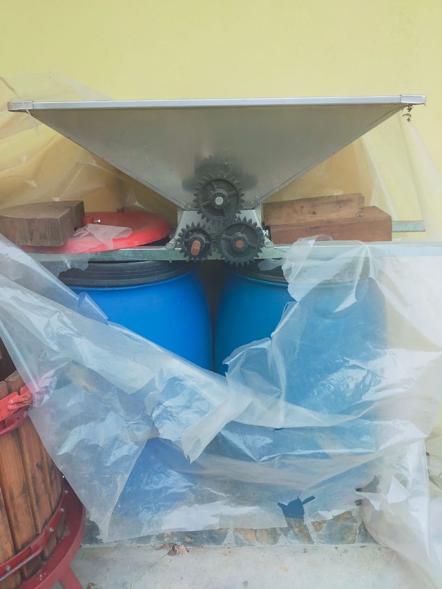 Pressa e trituratore per uva.