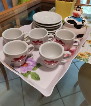 Vassoio in me lamina, 5 tazze caffè Domito, zucche