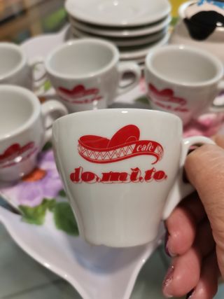 Vassoio in me lamina, 5 tazze caffè Domito, zucche