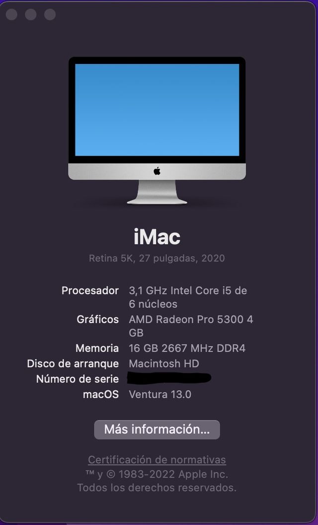 IMac 5K 27" 2020 i5 16GB 256GB