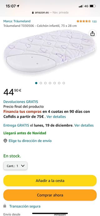 Träumeland colchón infantil 28x73 cm (oval)