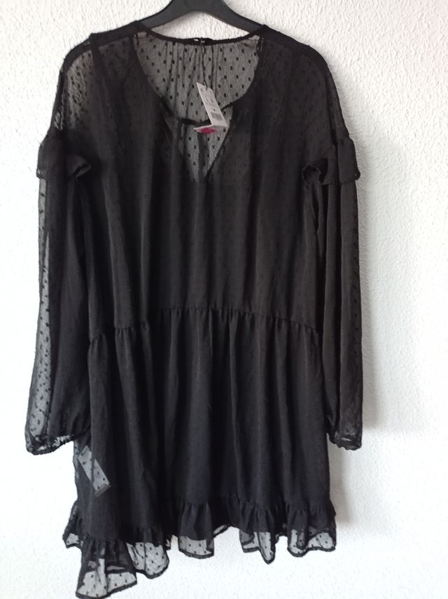 Vestido negro de plumeti