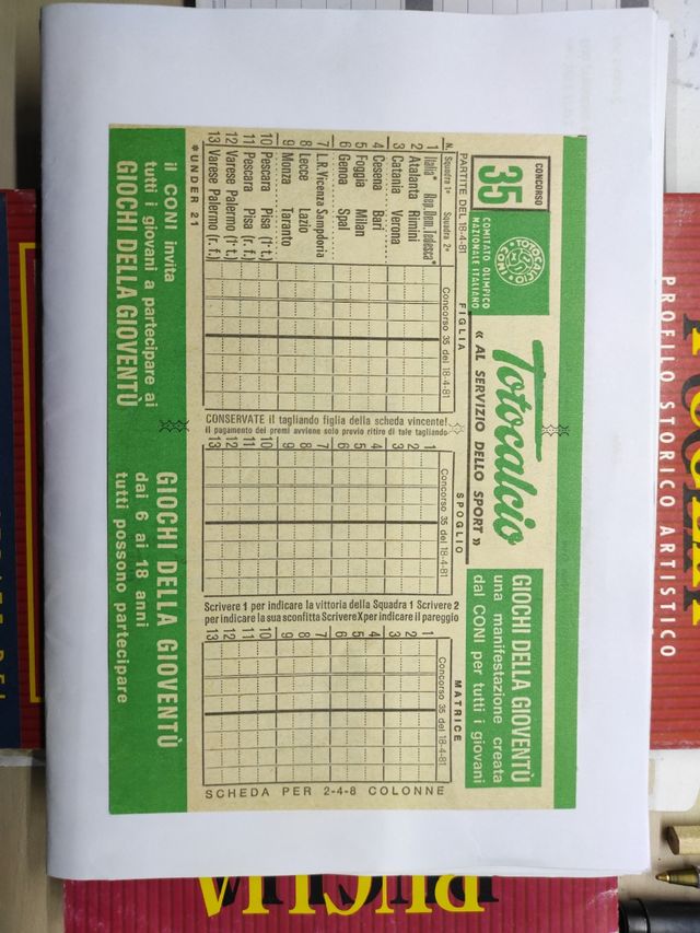 Schedina totocalcio anno 81