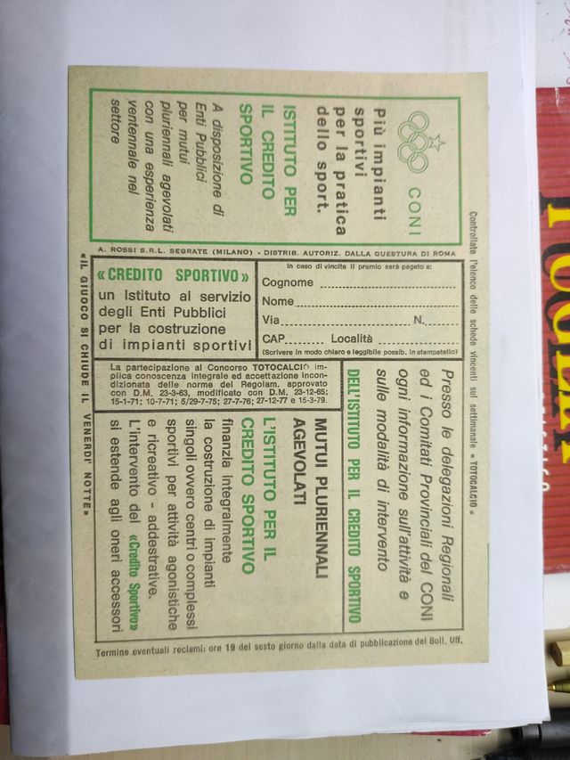 Schedina totocalcio anno 81