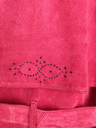 Abrigo rojo,tipo gabardina,piel verdadera,vintage