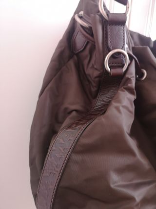 bolso tela y piel marrón la martina