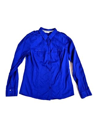 Camicia blu intenso stile militare 100% cotone, S