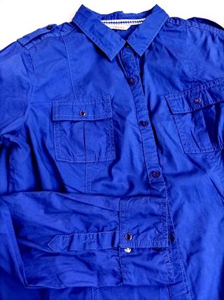 Camicia blu intenso stile militare 100% cotone, S