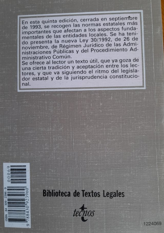 Legislación básica de régimen local. Edit Tecnos