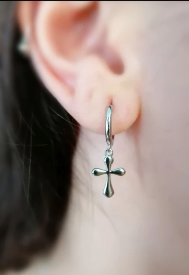Pendientes Cruz de plata de ley