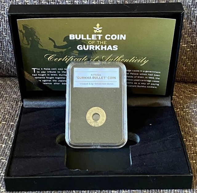 MONEDA-BALA DE LATÓN. NEPAL 4 P. 1955.CERTIFICADA.