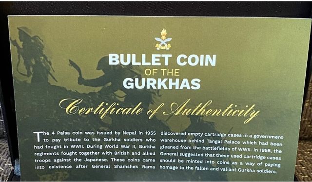 MONEDA-BALA DE LATÓN. NEPAL 4 P. 1955.CERTIFICADA.