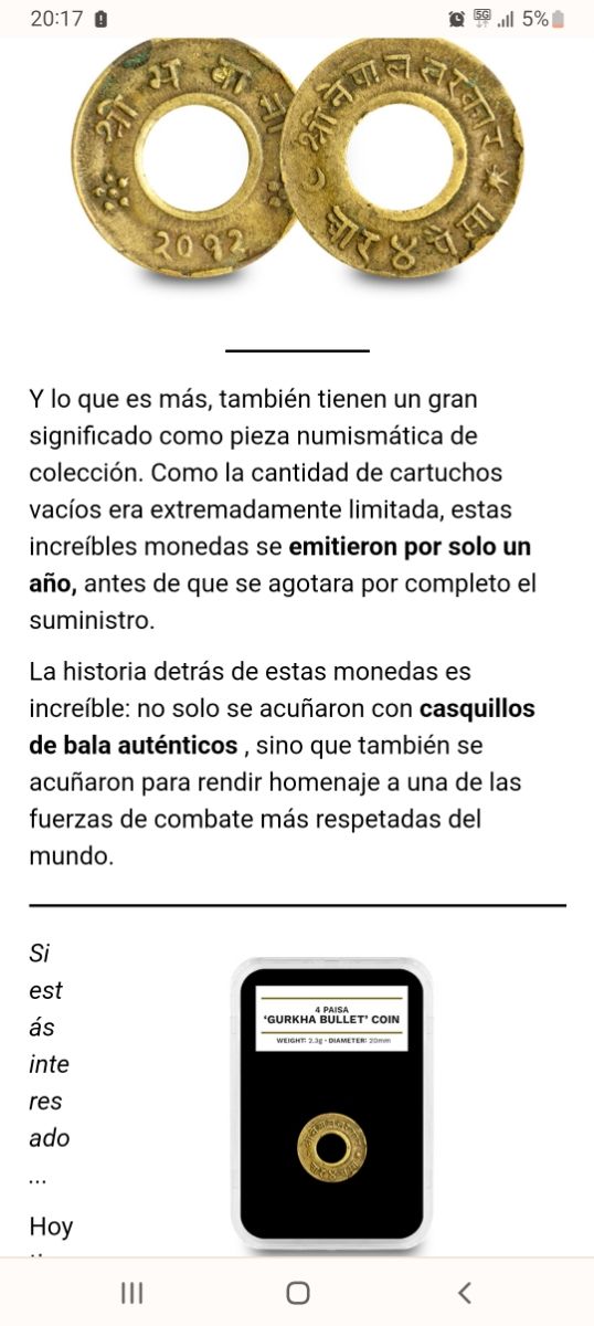 MONEDA-BALA DE LATÓN. NEPAL 4 P. 1955.CERTIFICADA.