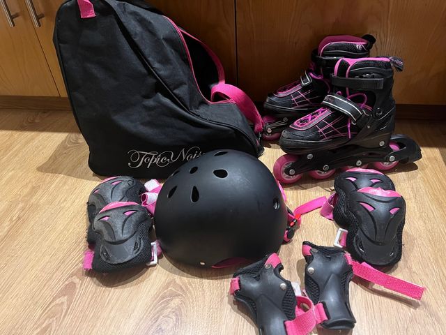Patines de línea, Casco,Protecciones y bolsa