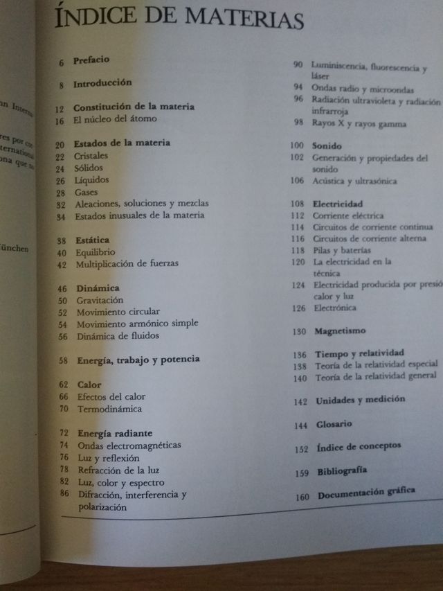 Libro de Física. Materia, átomos, energías. 1985