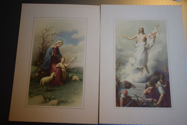 4 cartoline vintage arte sacra Gesù Madonna Pasqua