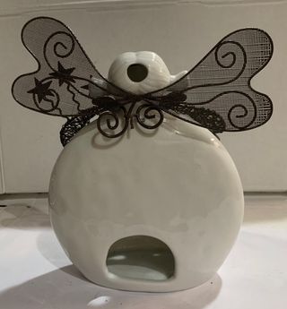 Portacandele Angelo in ceramica bianca  