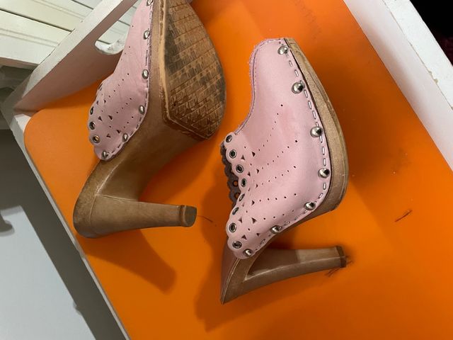 Zoccole in cuoio rosa tg 36 tacco 10,5