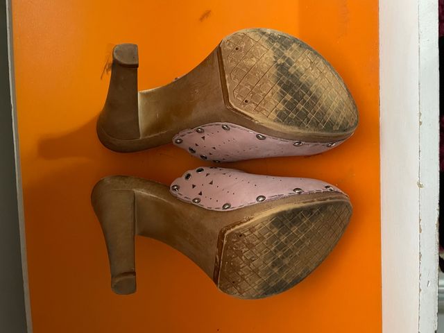 Zoccole in cuoio rosa tg 36 tacco 10,5