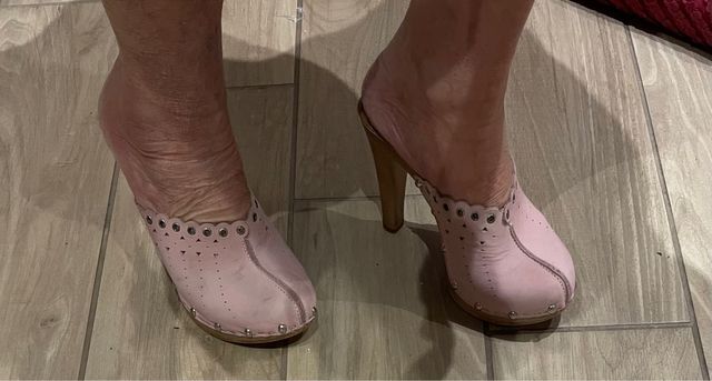 Zoccole in cuoio rosa tg 36 tacco 10,5