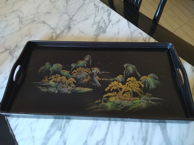 Juego de té en madera lacada + bandeja a juego