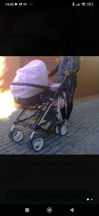 Cuna, carrito tres en uno y trona. 