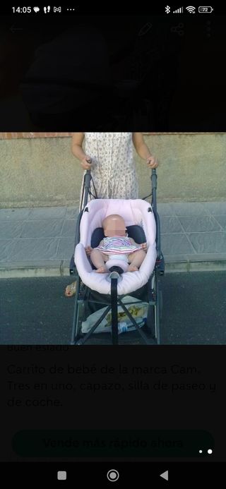 Cuna, carrito tres en uno y trona. 