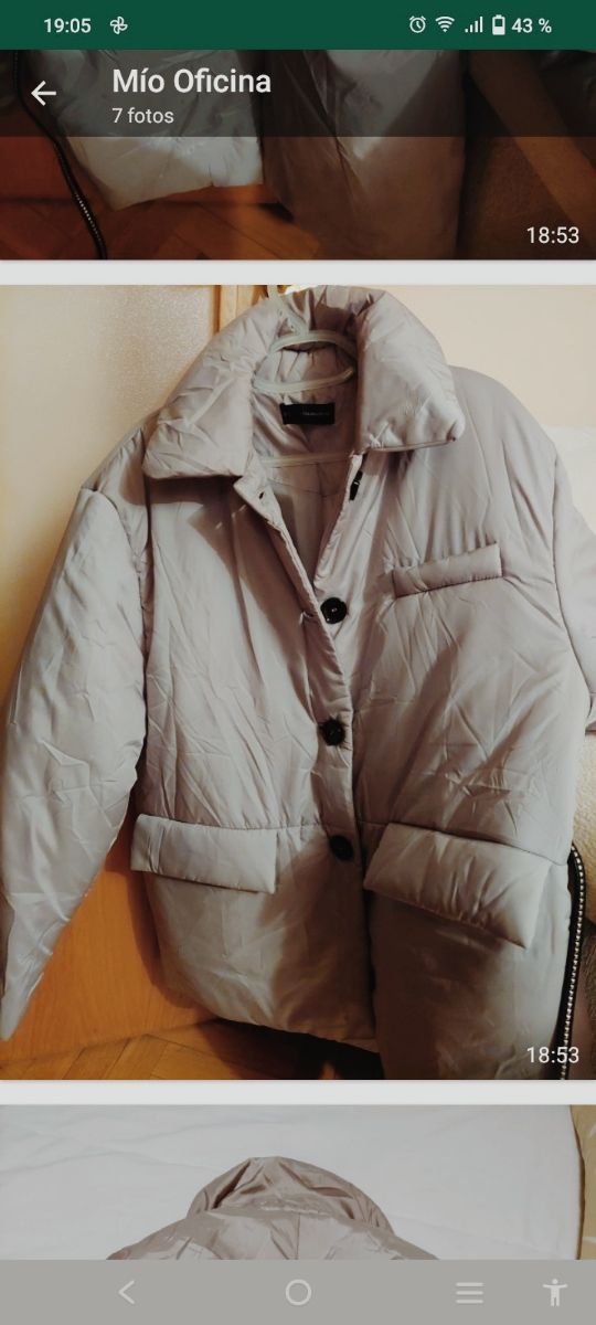 Chaquetón acolchado beige, Sfera, talla M/L