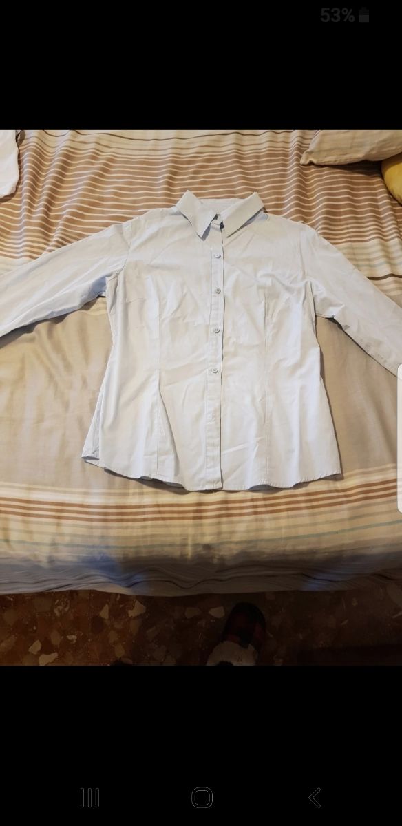 Camisa azul claro manga larga zara