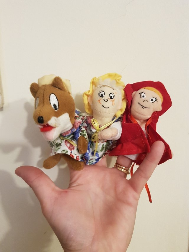 4 Marionetas De Mano Cuento Caperucita Roja - Tela Y Madera, 9 Cm | Juego De Roles Para Niños