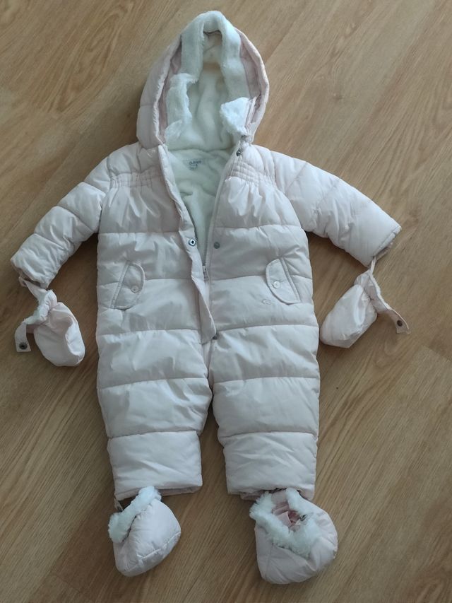 mono abrigo invierno bebe rosa/blanco 6-12 -dulces