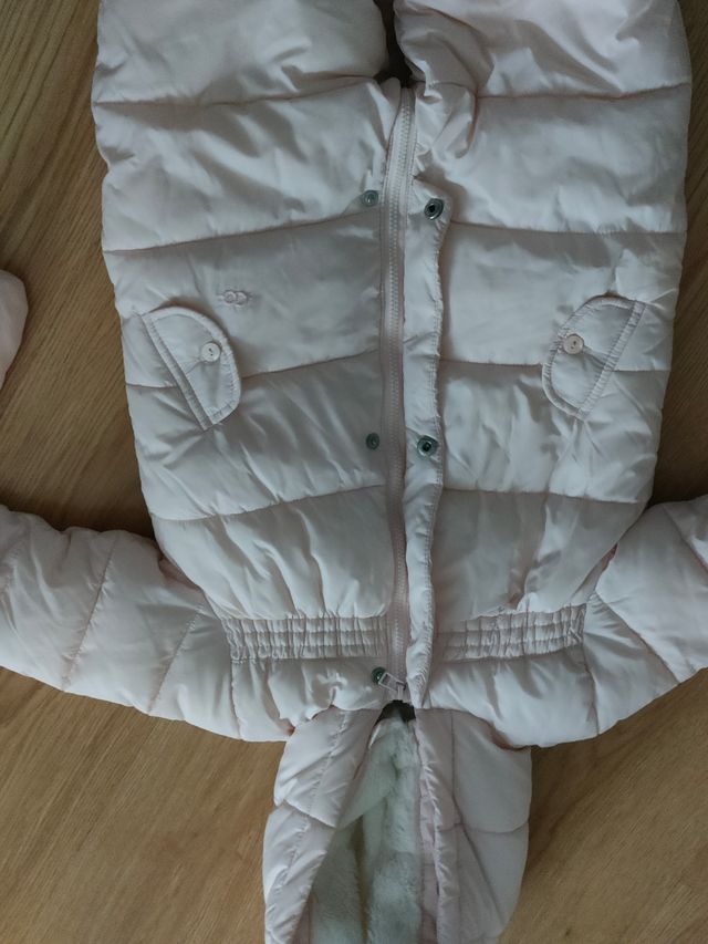 mono abrigo invierno bebe rosa/blanco 6-12 -dulces
