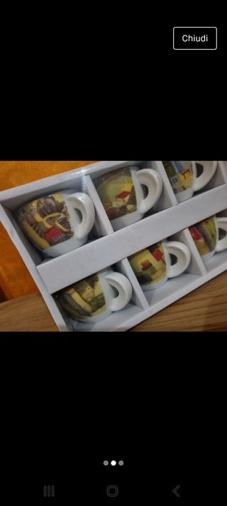 Set 6 tazzine caffè decorate con piattino