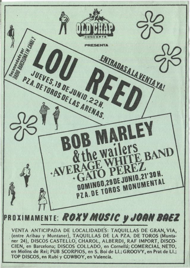 Flyer de 1980 Conciertos Lou Reed, Bob Marley...