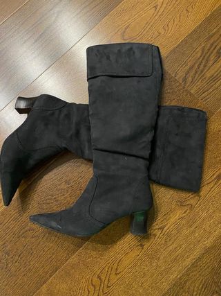 Botas altas ante negro con cremallera