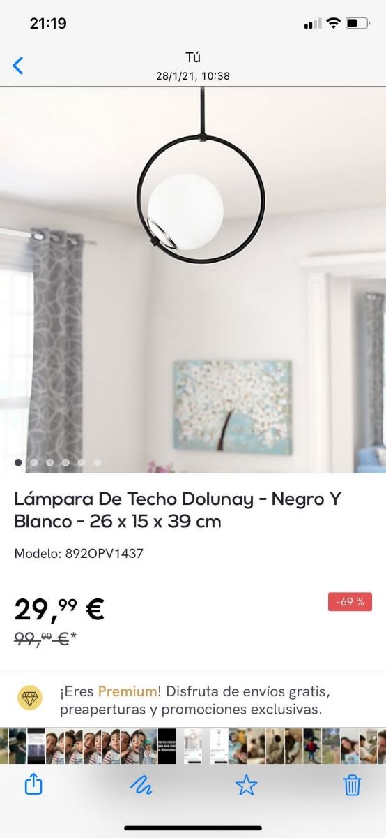 Lámpara de techo bola blanca