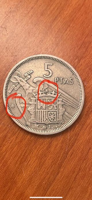  Moneda con error 5 pesetas 1957 * 58 