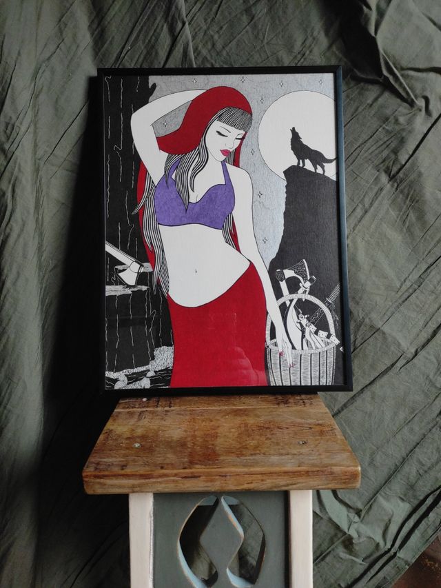 dibujo hecho a mano enmarcado Caperucita