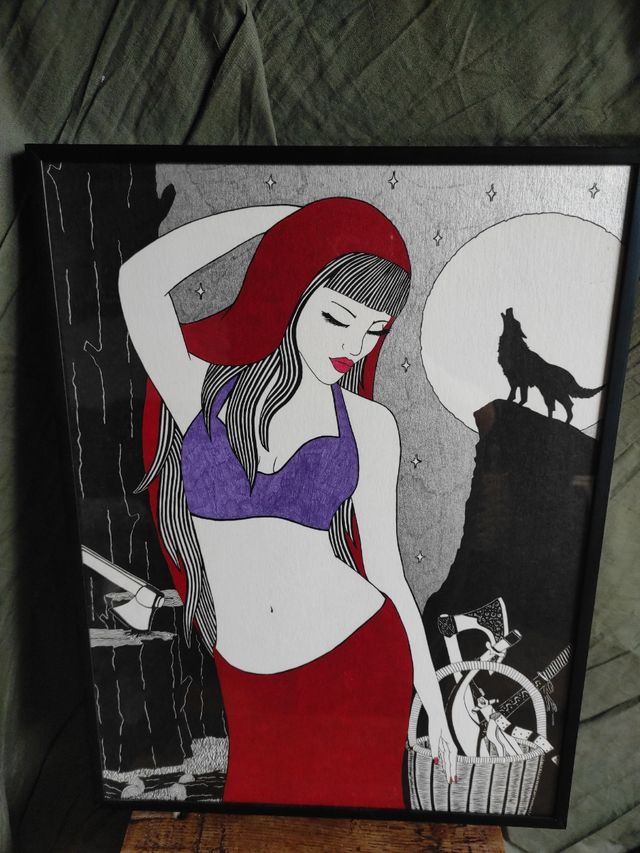 dibujo hecho a mano enmarcado Caperucita