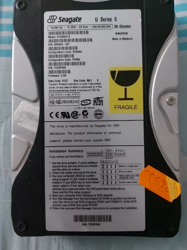 Disco duro SEAGATE 30 Gbytes