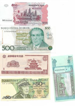 BILLETES EXTRANJEROS 5 PAISES DIFERENTES