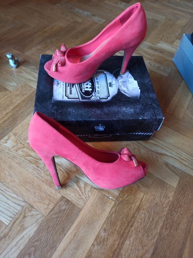 Zapatos peep toes coral talla 38