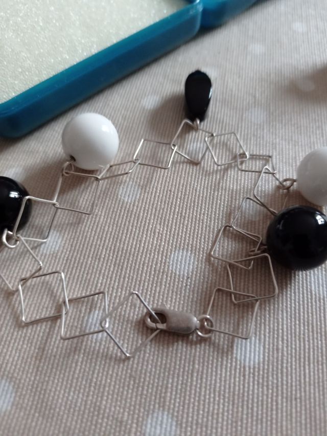 preciosa pulsera de plata 927 y onix